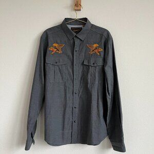 Howler Bros Western Embroidered Gaucho Snapshirt Grey Osprey Prey M